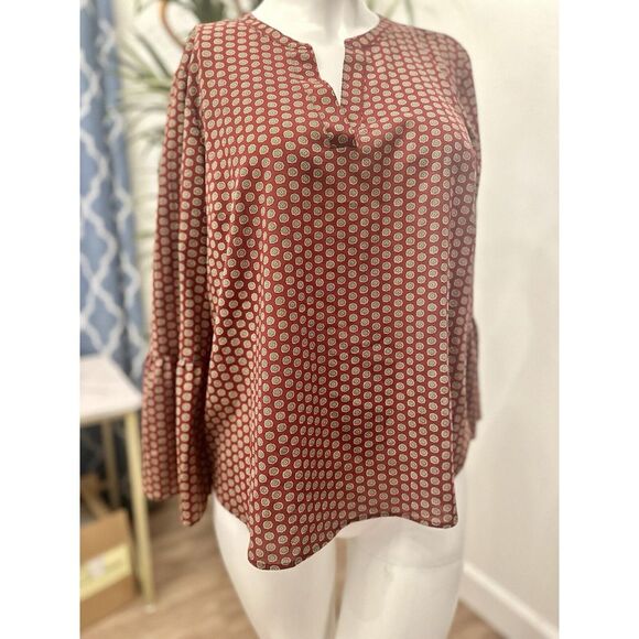 J Crew Blouse‎ Shirt Sz M Pullover Bell Flare Sleeve Burgundy Career Office Top - Picture 10 of 15